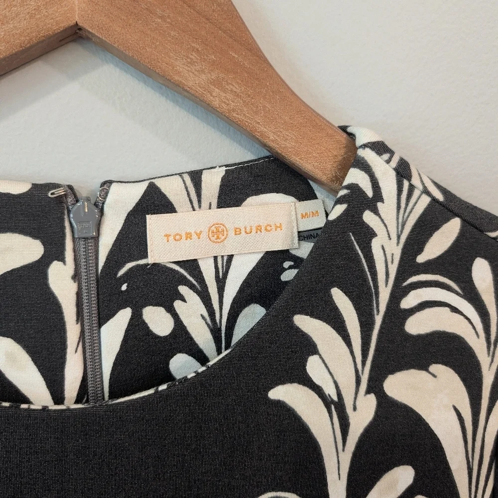 Tory Burch Black and Cream Floral Pattern Shift Dress Size M